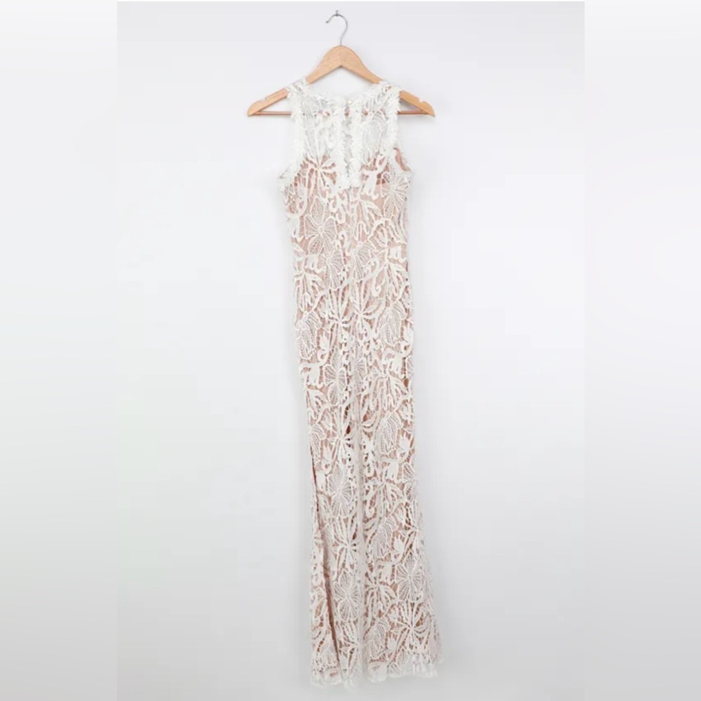 White Crochet Lace Mermaid Maxi Dress Large Boho Wedding Bridal Beach Gown - Picture 7 of 15